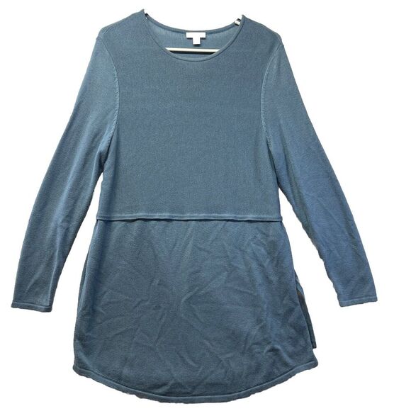 j jill Sweater Tunic Top M Petite Blue Wool Blend Casual Classic Comfort Preppy - Picture 1 of 5